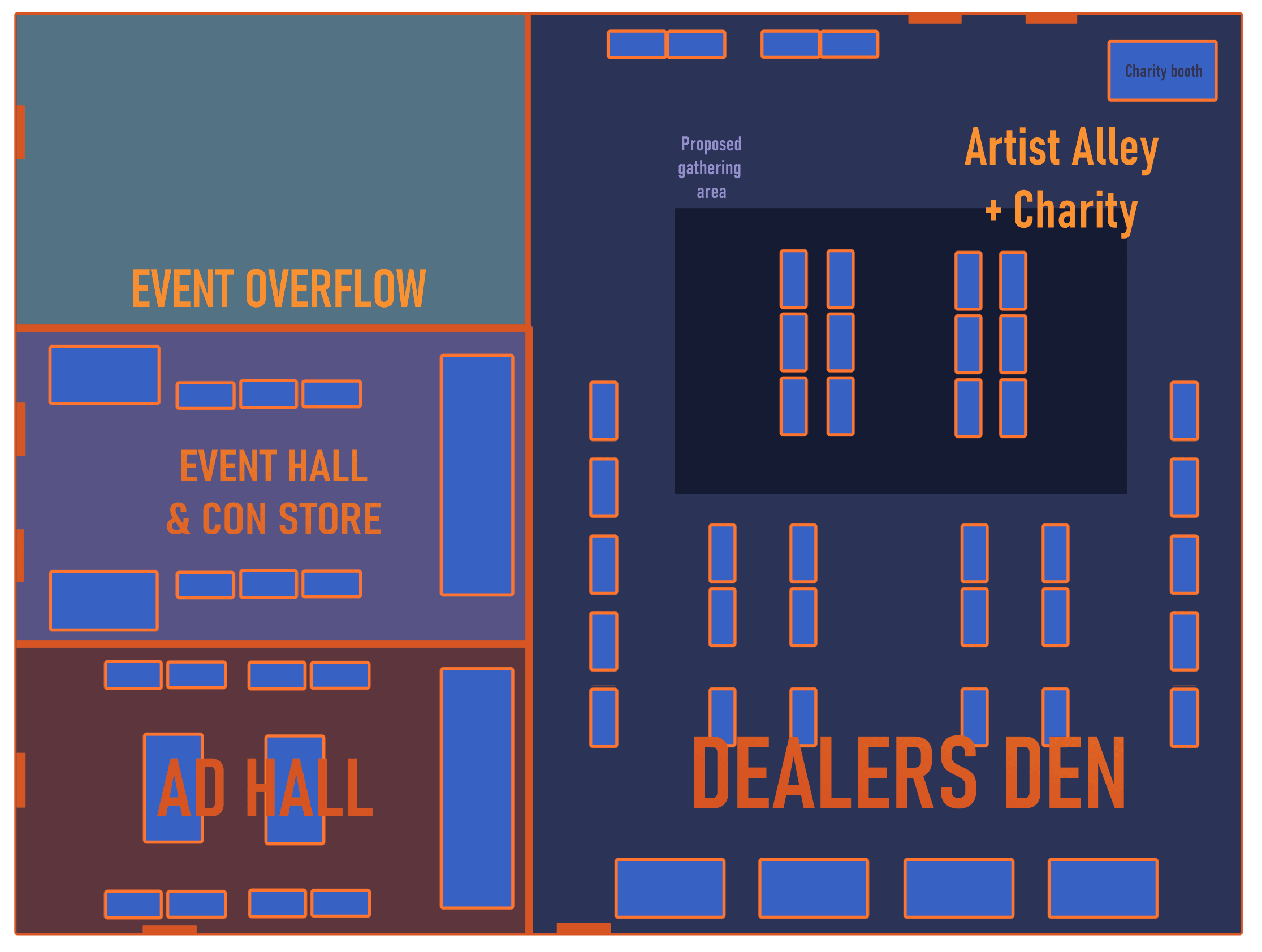 Graphic displaying potential Vendor Hall table layout